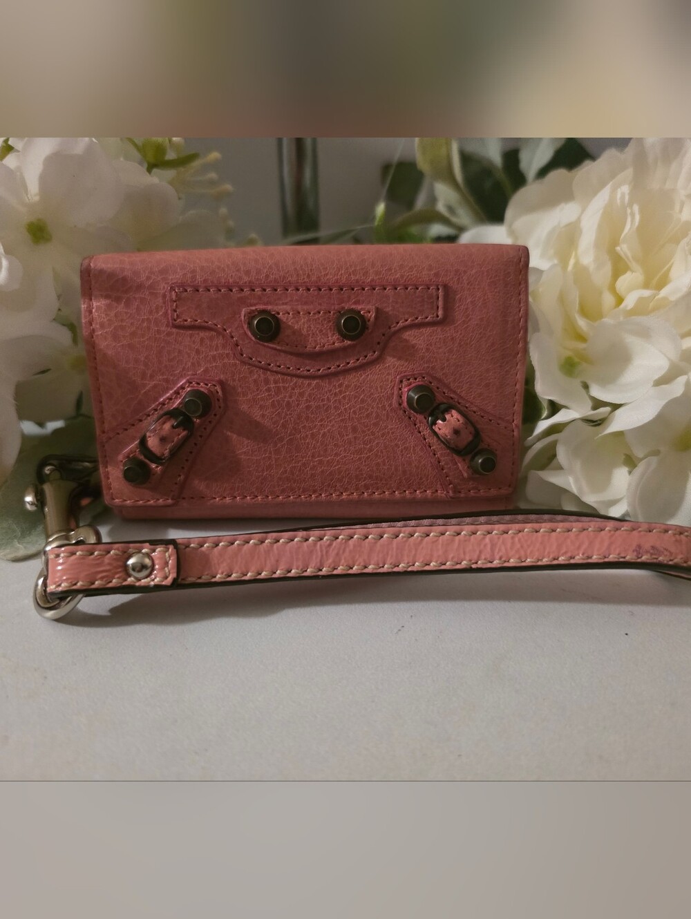 Balenciaga Pink Leather Wristlet Card Holder / Key Holder